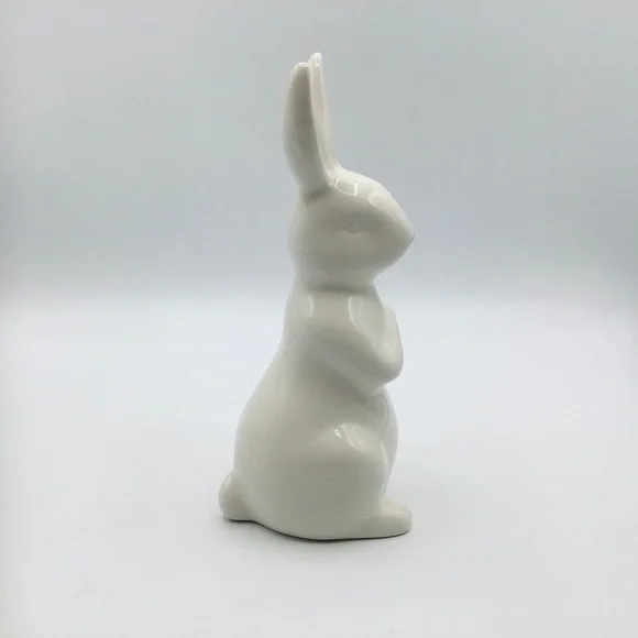 CERAMIC White Bunny Rabbit 8” Easter Spring Figure Farmhouse Decor Mantle Table - Picture 4 of 9
